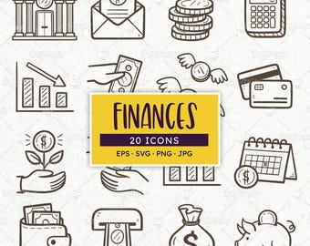 Finances Icons: Hand-Drawn Money, Quotes and Savings Doodles (EPS, SVG, PNG)