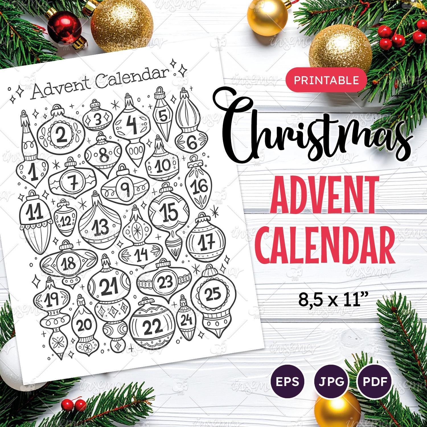 Christmas Advent Calendar Coloring Sheet: Fun Holiday Countdown ...