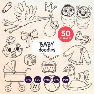 Conjunto de rabiscos para bebês recém-nascidos, bebês adoráveis e objetos para bebês, perfeito para scrapbooking e decoração de berçário, ideias para presentes de chá de bebê e para novas mães