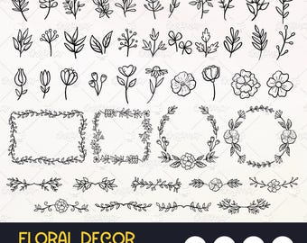 Floral Doodles SVG: Hand-Drawn Flower Clipart, Frames (Digital Download)