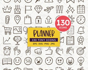 Planner Icons Bundle. Emojis, Symbols, Checkbox for Daily Tasks & Organization. Vector EPS, SVG, PNG