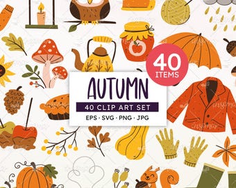 Herfst ClipArt-bundel: herfstbladeren, pompoenen, eikels. SVG, PNG, EPS