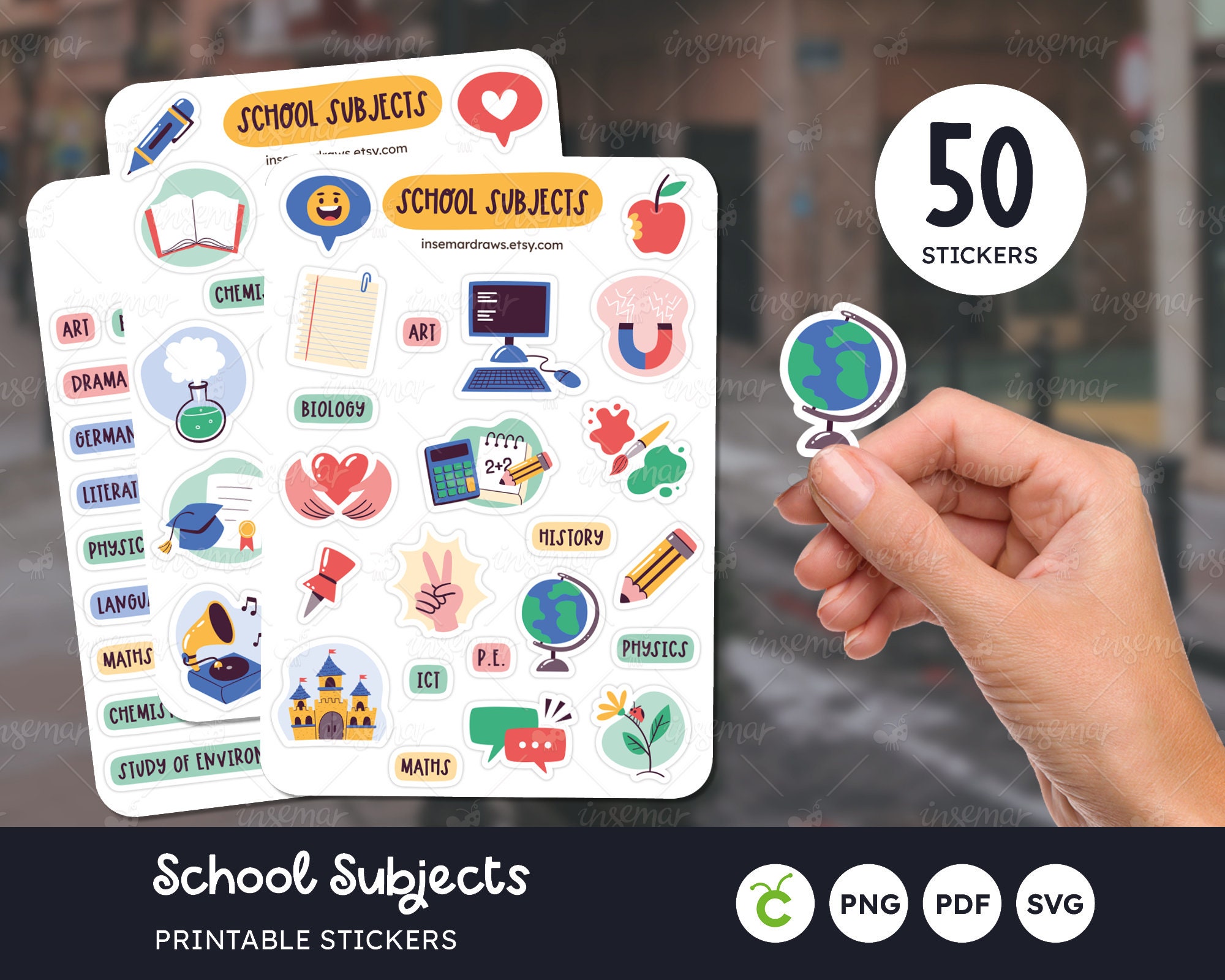 School Stickers, School Subject Printable Stickers, Back to School ...