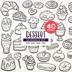 Dessert Doodle Clip Art: Bakery, Pastries, Smoothies (EPS, SVG, PNG)