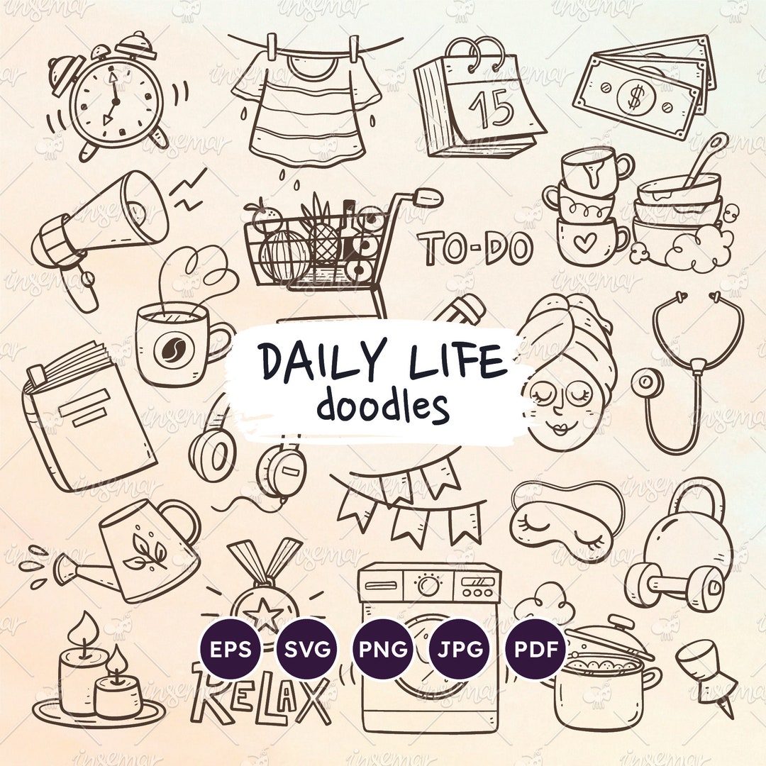 Daily Routines Doodles: Date Reminders, Home Chores. Hand-drawn Vector ...