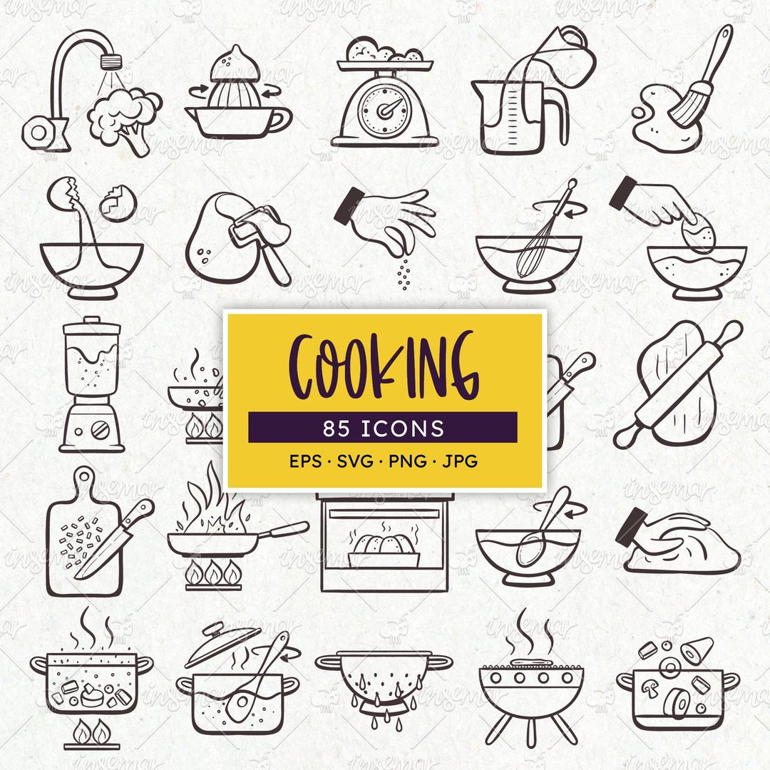 Cooking Diary Icon Cooking Icons: Hand-drawn Recipe Book Digital Stickers (SVG, PNG, EPS ...