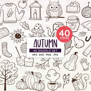 Autumn Doodle Clip Art: Fall Season Graphics (PNG, SVG, EPS Files)