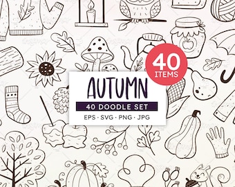 Autumn Doodle Clip Art: Fall Season Graphics (PNG, SVG, EPS Files)