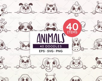 Clipart de animales: Animales de granja y del bosque (EPS, SVG, PNG)
