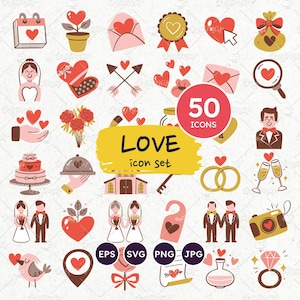 Iconos de amor, cliparts de boda, iconos de novios, conjunto de iconos del día de San Valentín, iconos LGBT, parejas enamoradas, png transparente, archivos svg, eps vectoriales