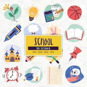 School Subject Icons: Colorful Education Clip Art (SVG, PNG, EPS)