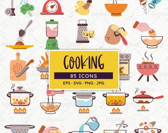 Cooking Icons: Hand-Drawn Colorful Recipe Clip Art Set (SVG, PNG, EPS)