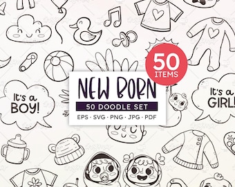 Ensemble de gribouillis pour baby shower | 50 éléments de bébé dessinés à la main | SVG PNG EPS