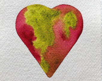 Coeur à l'aquarelle, carte postale aquarelle, aquarelle originale, carte postale simple, format A6 10,5 x 14,8 cm