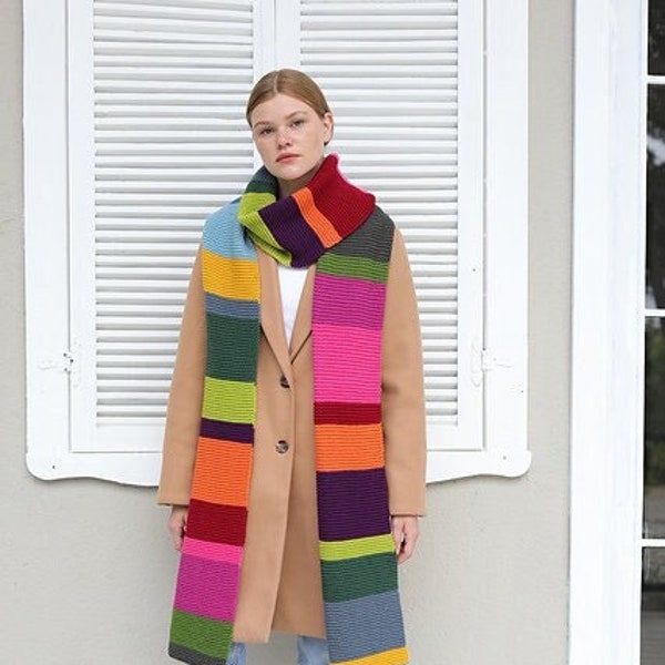 Long Colorful Wool Scarf - Easy LEVEL 2 Knitting Pattern For An ADVANCED Beginner | Stripe It Bright | Jody Long Ciao