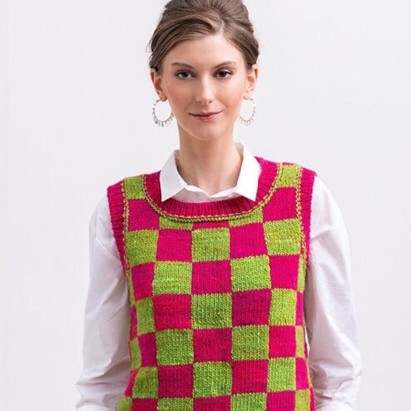 Knitting pattern Merino wool winter vest for gamer Chess board pattern Checkerboard top Board game pattern Knitted gift idea for gamer