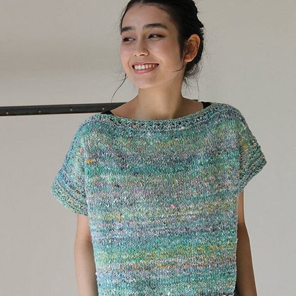 Noro top - easy knitting pattern for an advanced beginner of a womans short sleeved tee, a pdf pattern of a baggy summer top for casual wear
