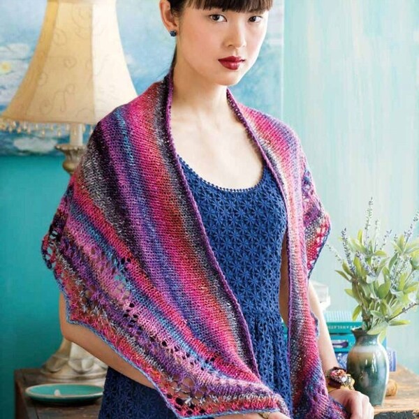 Easy shawl knitting pattern in organic Silk Garden Lite 2093, 3 - DK yarn