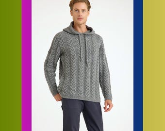 Felpa con cappuccio comoda da uomo, dalla Small alla 3XL - Modello di maglia avanzato di livello 4 / Felpa con cappuccio con coulisse da uomo alla moda / Karl / Andeamo Lite Twist