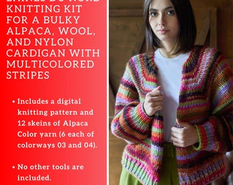 Woman's Multicolored Cardigan Knitting Kit for U.S. size Medium Only For a LEVEL 3 INTERMEDIATE Knitter - See Description For Details