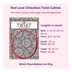 Red Lace Cables For ChiaoGoo Twist and Spin Tips To Make Circulars on Their Interchangeable Needle Sets | Knitting Tool | Knitter Gift Idea