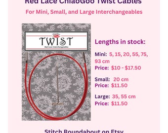 Red Lace Cables For ChiaoGoo Twist and Spin Tips To Make Circulars on Their Interchangeable Needle Sets | Knitting Tool | Knitter Gift Idea