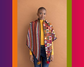 Peruvian Granny Squares Shawl For Women - LEVEL 3-4 Intermediate to Advanced Crochet Pattern | Multicolored Wrap | Metztli | Mirasol Reque