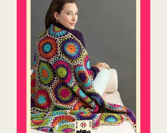 Colorful Circle Blanket - LEVEL 3 Intermediate Crochet Pattern | 44 x 60 inches | Bright Bed Throw | Couch Afghan | Koko | Noro Malvinas