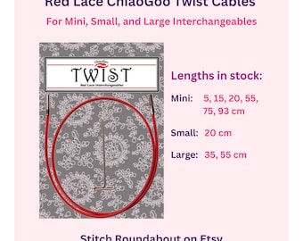 Red Lace Cables For ChiaoGoo Twist and Spin Tips To Make Circulars on Their Interchangeable Needle Sets | Knitting Tool | Knitter Gift Idea