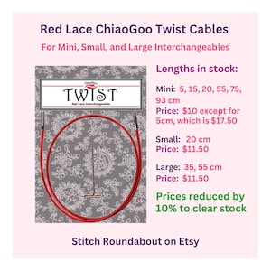 Red Lace Cables For ChiaoGoo Twist and Spin Tips To Make Circulars on Their Interchangeable Needle Sets | Knitting Tool | Knitter Gift Idea