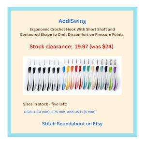 AddiSwing in Size US 8, US H, 3.75 mm - Ergonomic Crochet Hook With Short Shaft and Contoured Shape To Omit Discomfort on Pressure Points