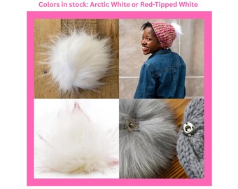 Furreal Pom Pom Hat Accessory - White or Red-Tipped | Fake Fur Removable Pom With a Snap For Interchanging Colors To Match Different Outfits