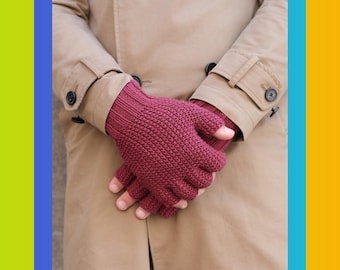 Guanti senza dita in lana merino da uomo, solo taglia piccola e media - Modello di maglia facile di LIVELLO 2 per principianti AVANZATI / Lewis / Jody Long Ciao