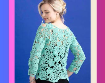 Floral Openwork Sweater For Women in XS to Large Only - LEVEL 3 Intermediate Crochet Pattern | Fleur | Queensland United or Bio Balance