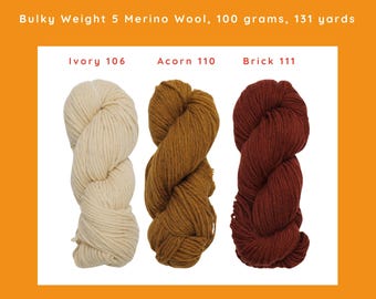 GOTS Organic Bulky Wool - Ivory 106 or Acorn 110 or Brick 111 La Pampa | Knitting and Felting Yarn by Juniper Moon | 100 grams and 131 yards