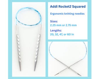 Addi Rocket2 Squared in 2.25 mm or 2.75 mm for lengths 20, 47 and 60 in | Ergonomic Knitting Needles | Metal Circulars