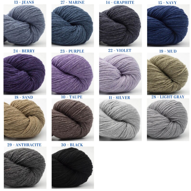 BC Garn Bio Balance, a soft GOTS organic carded yarn that is 55% wool, 45% cotton, 50 grams, 246 yards, 5-ply, fine or sport weight. Shop sells colors 03, 04, 05, 07, 10, 12, 14, 17, 20, 21. GOTS is the safest level of organic worldwide.
