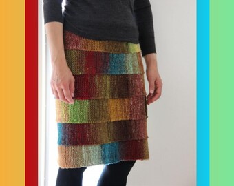 Woman&#39;s Multicolored Straight Wool Skirt, Small to XL - LEVEL 2 Easy Knitting Pattern For an Advanced Beginner | Pencil Skirt | Noro Kureyon