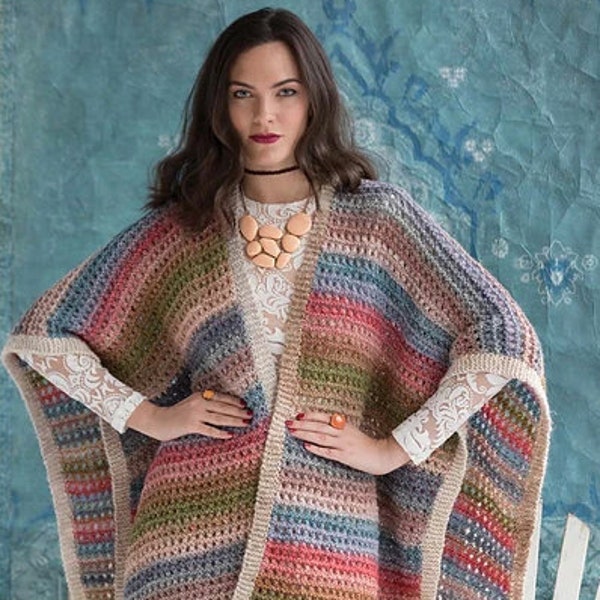 Extra Long Poncho - Intermediate PDF Knitting Pattern | Extra Long Wrap | Lacy Ruana Dress | Organic Silk, Mohair, Wool | Noro