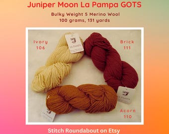 GOTS Organic Bulky Merino Wool - Juniper Moon La Pampa | Solid Fair Trade Yarn - Ivory, Acorn, or Brick Brown | 100 grams, 131 yards