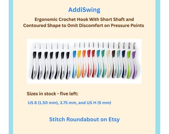 AddiSwing in Size US 8, US H, 3.75 mm - Ergonomic Crochet Hook With Short Shaft and Contoured Shape To Omit Discomfort on Pressure Points