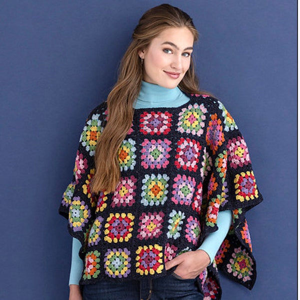 Granny Square Poncho - Easy PDF Crochet Pattern For Advanced Beginner | Juanita Poncho | Wool, Polyester, Acrylic Blend | Queensland