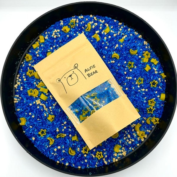 Base sensorial temática Starry Night Space para juego sensorial Set Color Rice Messy Play Tuff Tray Regalo para niños pequeños Base sensorial actividad para niños