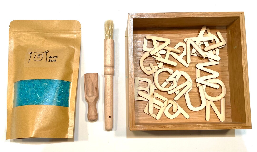 Rainbow Sensory Rice, Tools and Alphabet Wooden Letters - Etsy