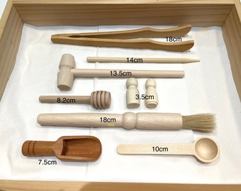 Wooden tools for sensory play wooden scoop tinker tray wooden tweezers wooden hammer sensory play wooden brush wooden tongs gift for toddler