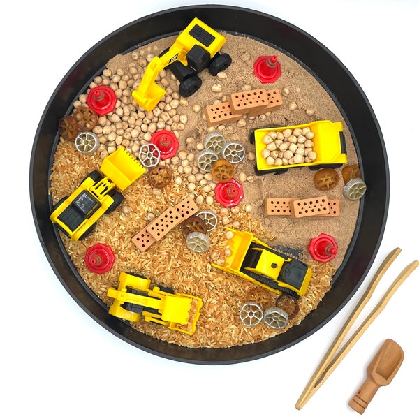 Kit de bandeja de juego sensorial de construcción / Bandeja de sitio de construcción de juego desordenado / Bandeja de toba de juguete excavador / Base sensorial / regalo para niños pequeños presentes