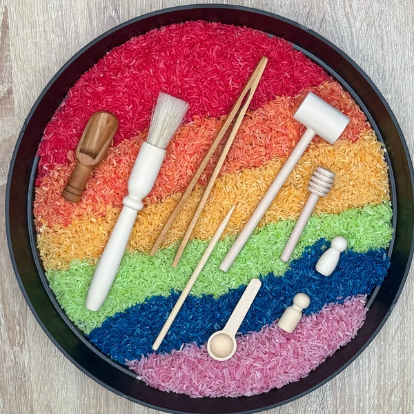 Juego de arroz de colores x 6 Base sensorial Arroz arco iris para juego sensorial Contenedor sensorial Bandeja de toba de juego desordenado Base sensorial Regalo Montessori para niños pequeños