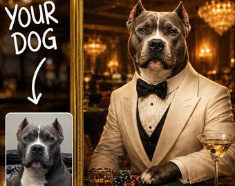Custom Pet Portrait Painting Print, Casino Dog Cat Royal Artwork