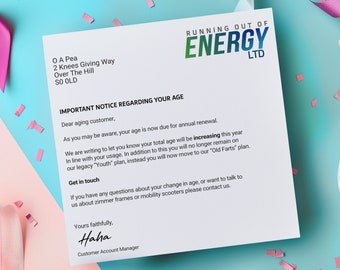 Cartão engraçado de aumento de idade, cartão de aniversário engraçado com tema de conta de energia, para pai, para mãe, velhice, cartão rude para homens, cartão engraçado para pai, para ele, para ela