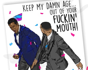 Will Smith Slap Funny Birthday Card, Chris Rock Meme Card, Oscars Meme Birthday Cards for Him, Will Smith Birthday, Birthday Card Meme, Him